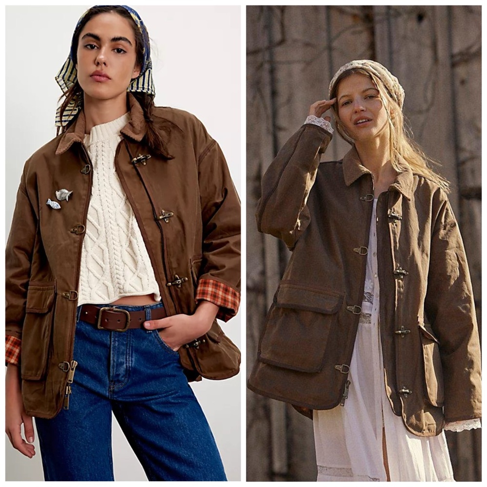 Free People Heritage‎ Wax Duffle Coat Buckle Brown Large